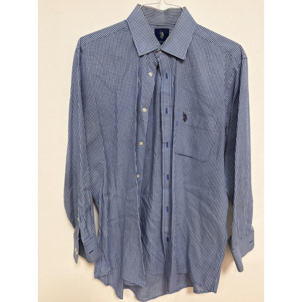 US Polo Assn Mens Regular Fit Gingham Button Down Shirt Blue White Large 16-16.5